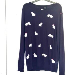Talbots Navy Blue Sweater with Mini Polar Bear Pattern NWT